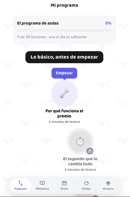 La app que recibe al comprador, con el programa de lecciones día a día